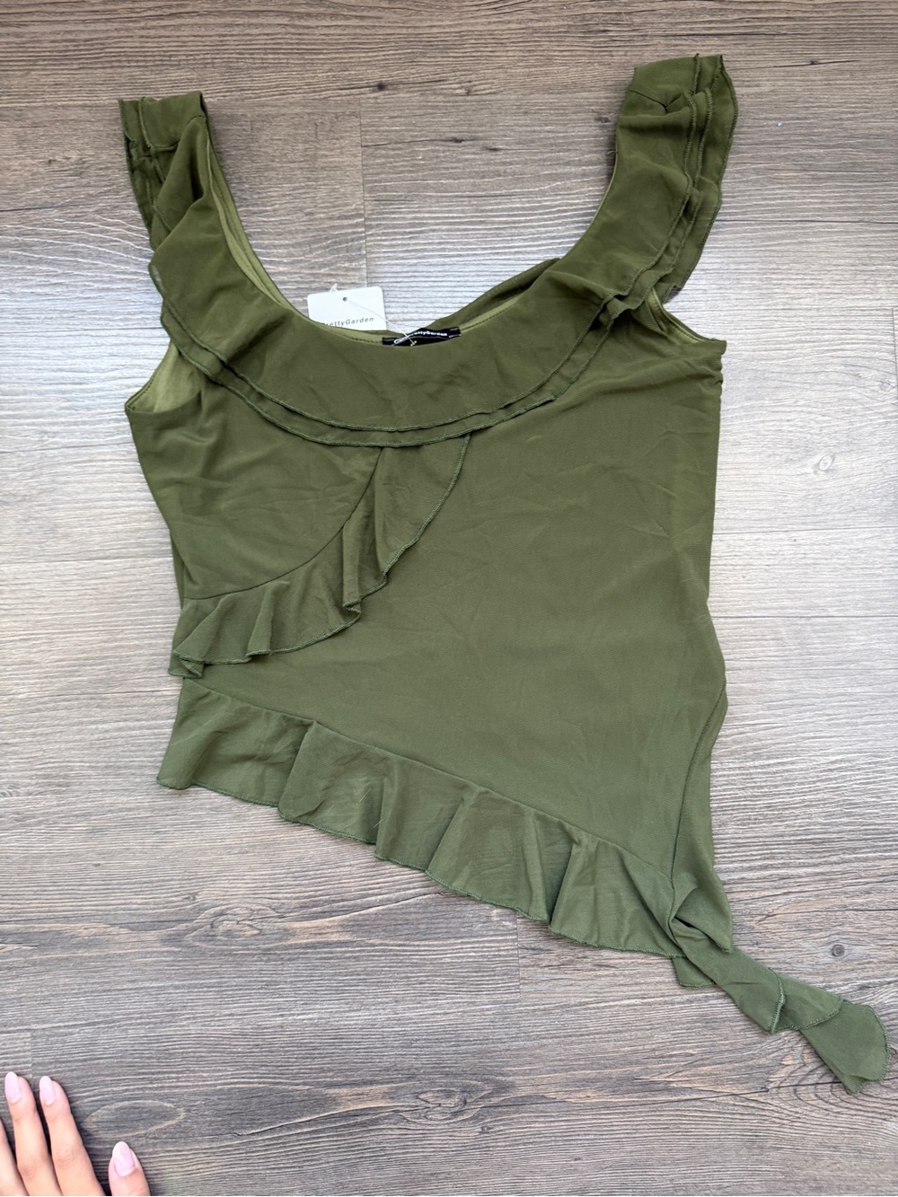 Olive Ruffle One-Shoulder Women’s Top